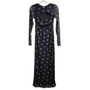 NWT AFRM Black mesh floral cutout sheer bodycon maxi dress